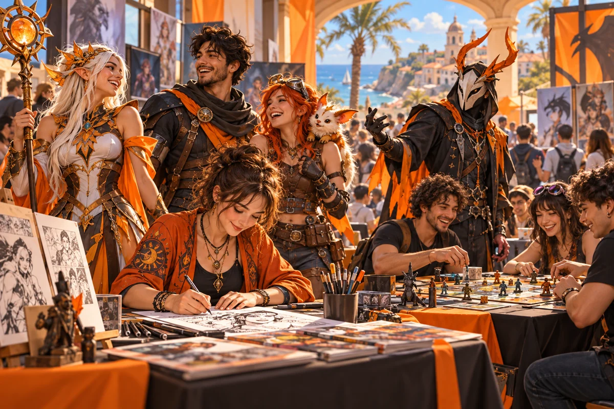 Illustratie van een comic- en fantasy-evenement
