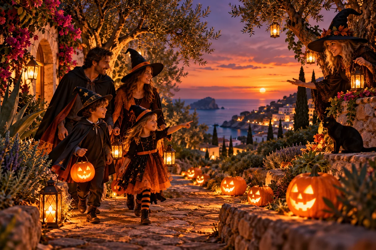 Illustratie van Halloween met het gezin