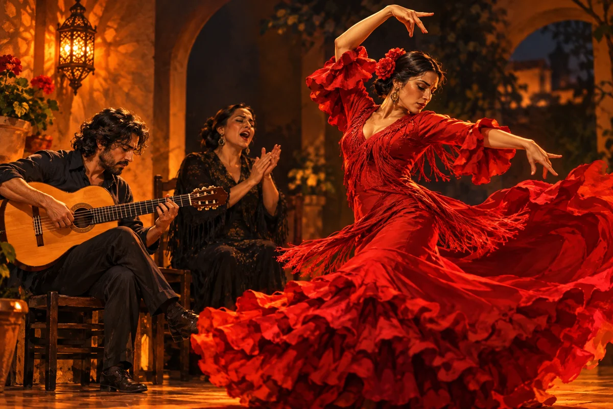 Illustratie van een flamenco-optreden