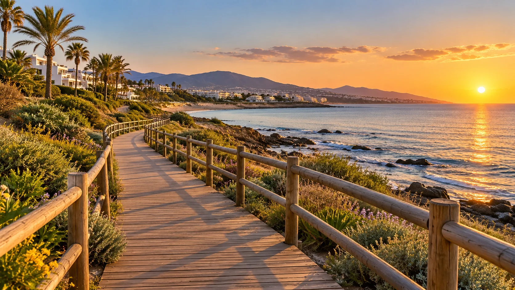 AI-sfeerbeeld van een mediterraan kustpad, geïnspireerd op Estepona
